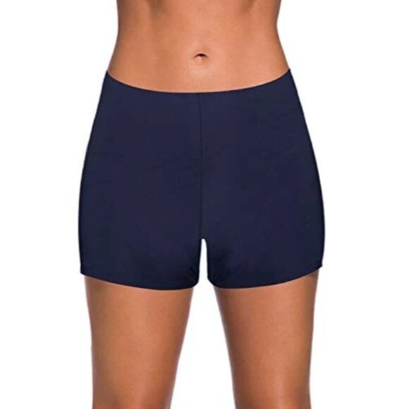 Yonique Blue Mid-Waist Swim Shorts Elastic Waist Tankini Bottoms Size Medium - Picture 1 of 7